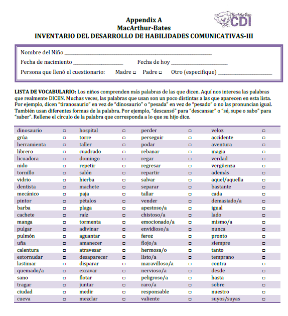 CDI Forms -- MacArthur-Bates Communicative Development Inventories
